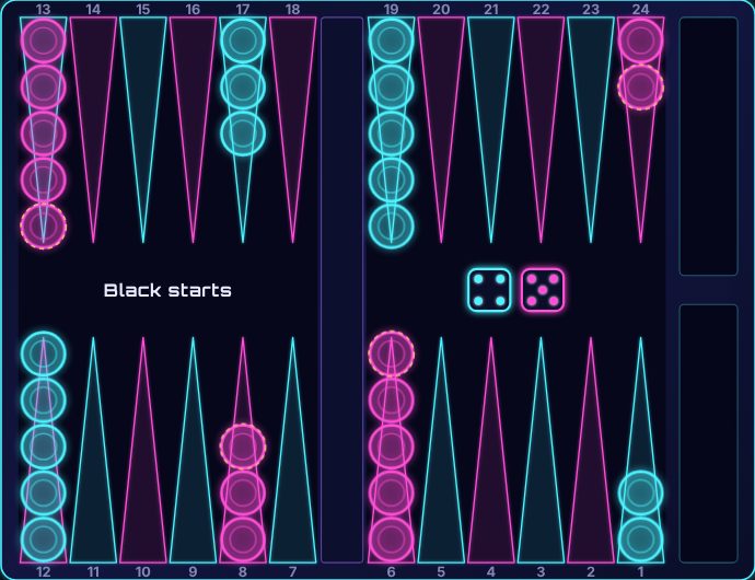 Backgammon being played on Neon Game Cave