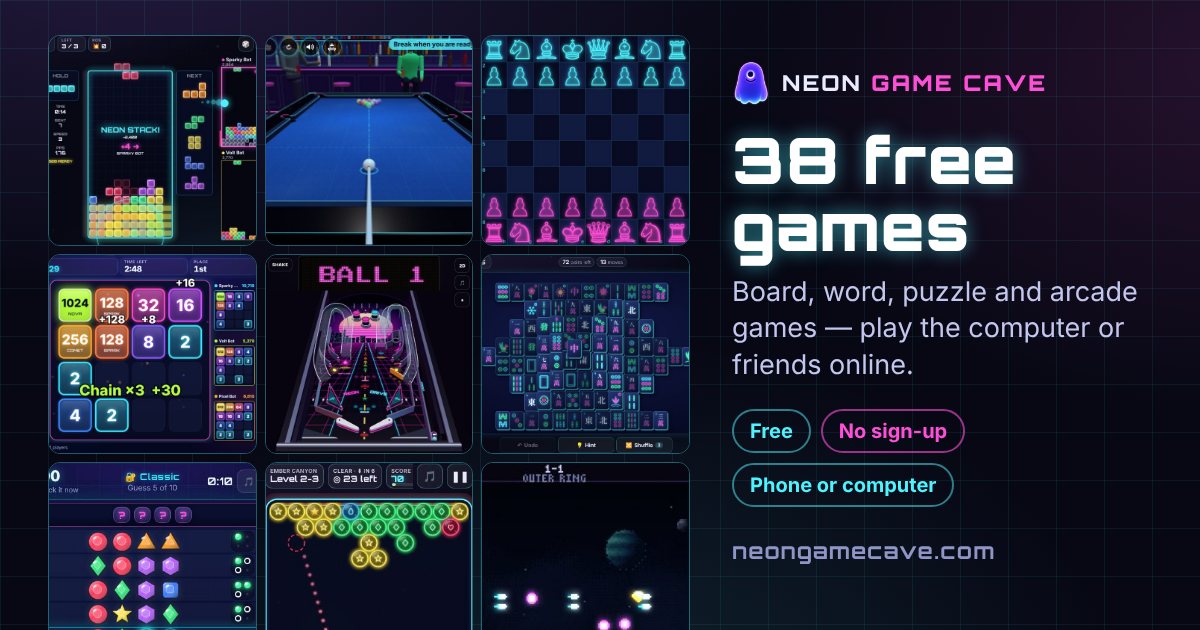 Neon Game Cave – Free Online Games: Chess, Pool, Mahjong & More