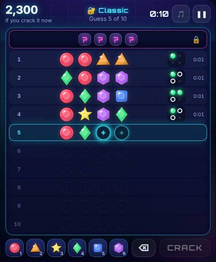 Code Cracker being played on Neon Game Cave