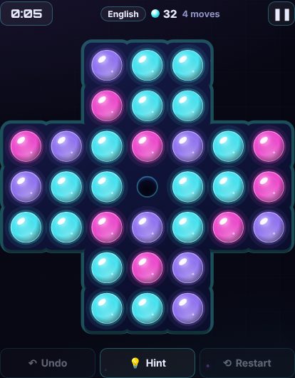 Marble Solitaire being played on Neon Game Cave