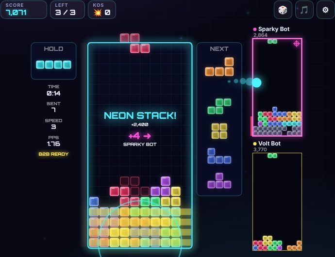 Neon Stack being played on Neon Game Cave