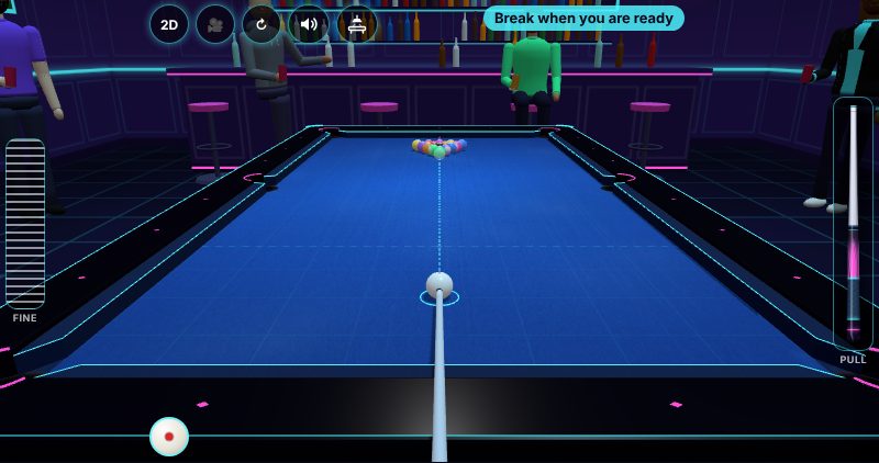 Pool being played on Neon Game Cave