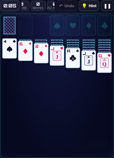 Solitaire being played on Neon Game Cave