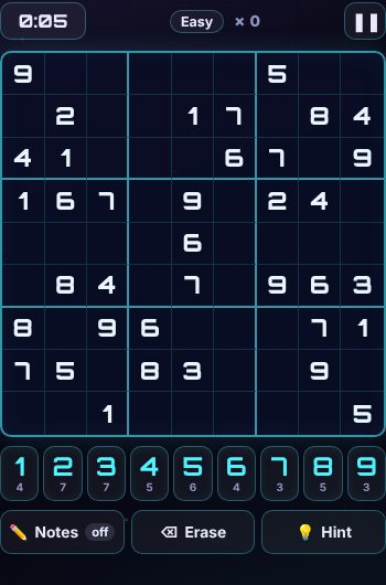 Sudoku being played on Neon Game Cave