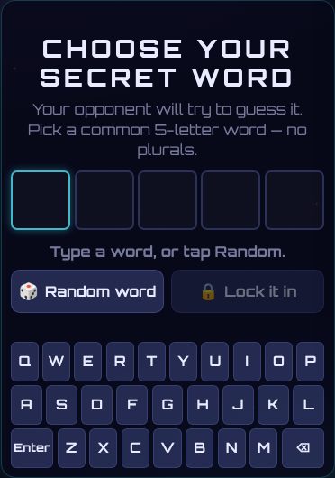 Word Duel being played on Neon Game Cave